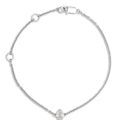Adjustable Bracelet with Pear Shaped Diamond Station, 14K White Gold