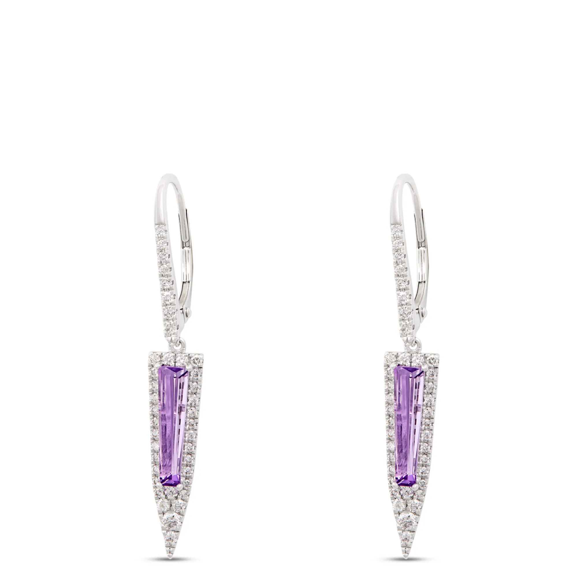 Amethyst and Diamond Drop Earrings, 14K White Gold