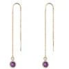 Amethyst and White Topaz Threader Earrings, 14K Yellow Gold