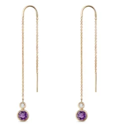 Amethyst and White Topaz Threader Earrings, 14K Yellow Gold
