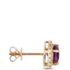 Amethyst Earrings Halo Diamond Setting, 14K Yellow Gold