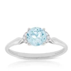 Aquamarine & Diamond Ring 14K
