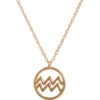 Aquarius Zodiac Sign Pendant Necklace, 14K Yellow Gold
