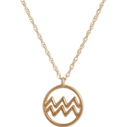 Aquarius Zodiac Sign Pendant Necklace, 14K Yellow Gold