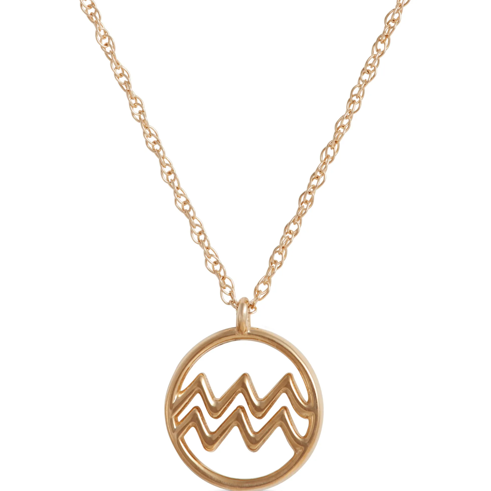 Aquarius Zodiac Sign Pendant Necklace, 14K Yellow Gold