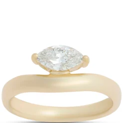 Asymmetrical Solitaire Oval Diamond Engagement Ring, 14K Yellow Gold