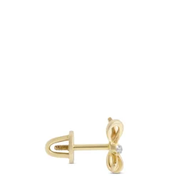 Baby Bow Diamond Earrings, 14K Yellow Gold
