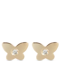 Baby Butterfly Shaped Earrings, 14K Yellow Gold