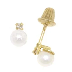 Baby Freshwater Cultured Pearl & Diamond Earrings 14K