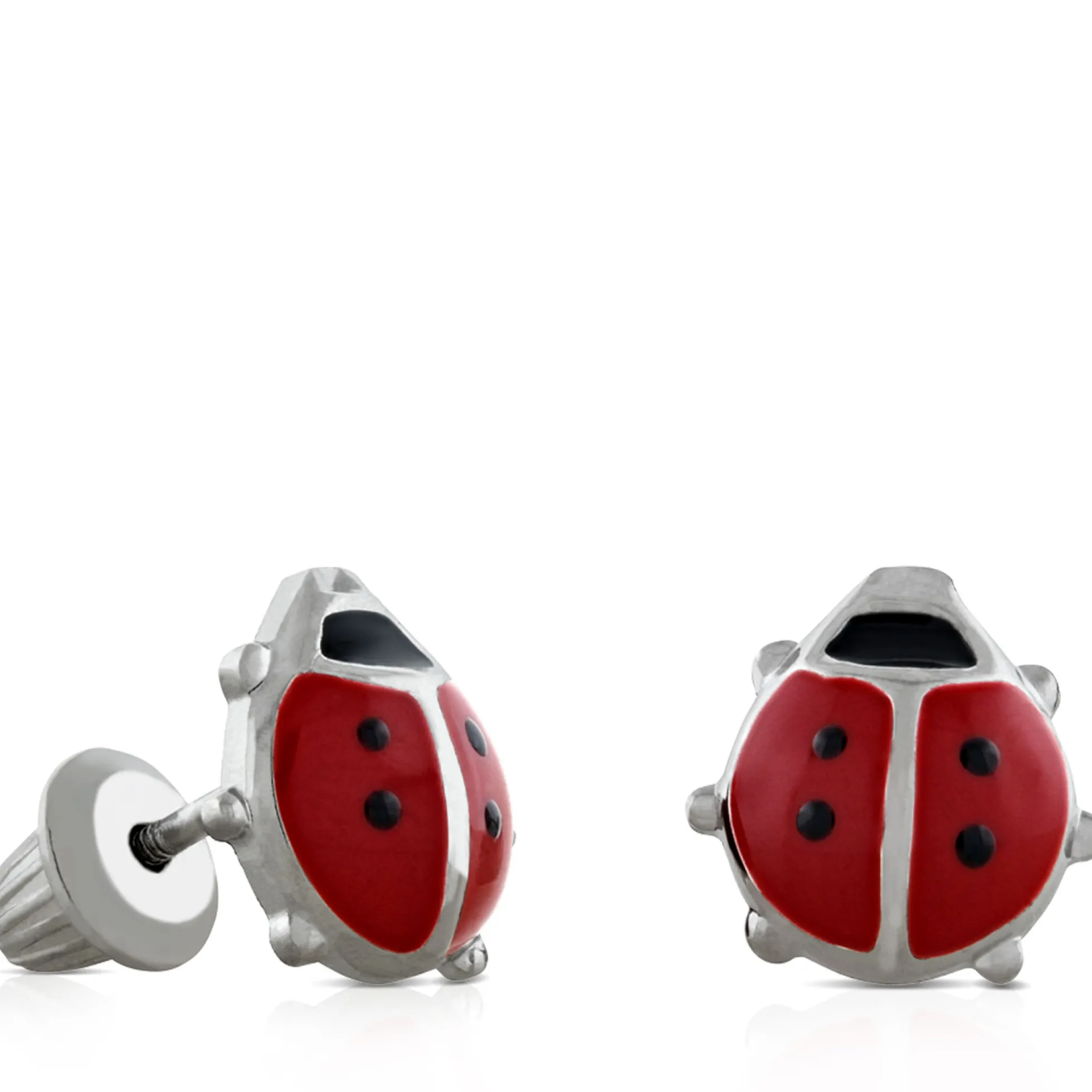 Baby Ladybug Earrings in Silver