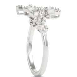 Baguette and Round Diamond Bypass Ring, ⅓ Carat Total Weight 14K White Gold
