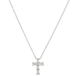 Baguette and Round Diamond Cross Pendant, 14K White Gold