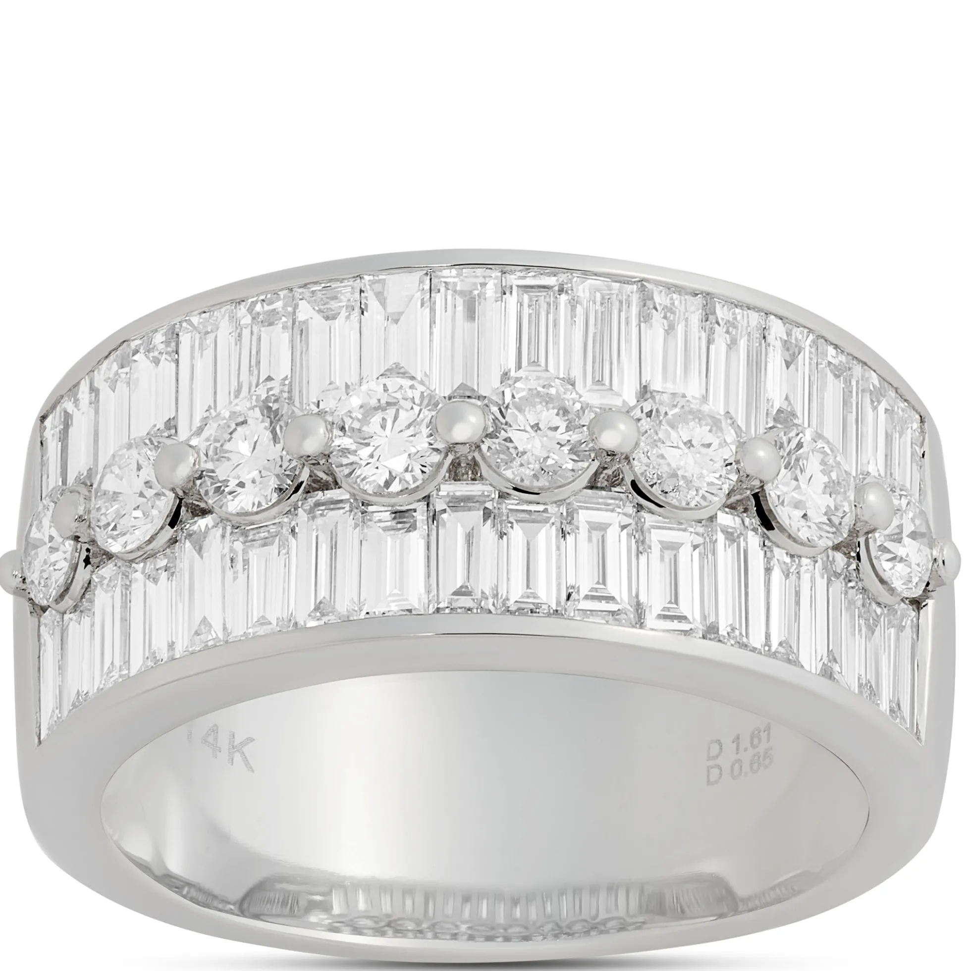 Baguette and Round Diamond Ring, 14K White Gold