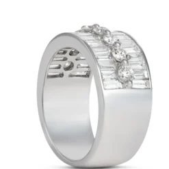 Baguette and Round Diamond Ring, 14K White Gold