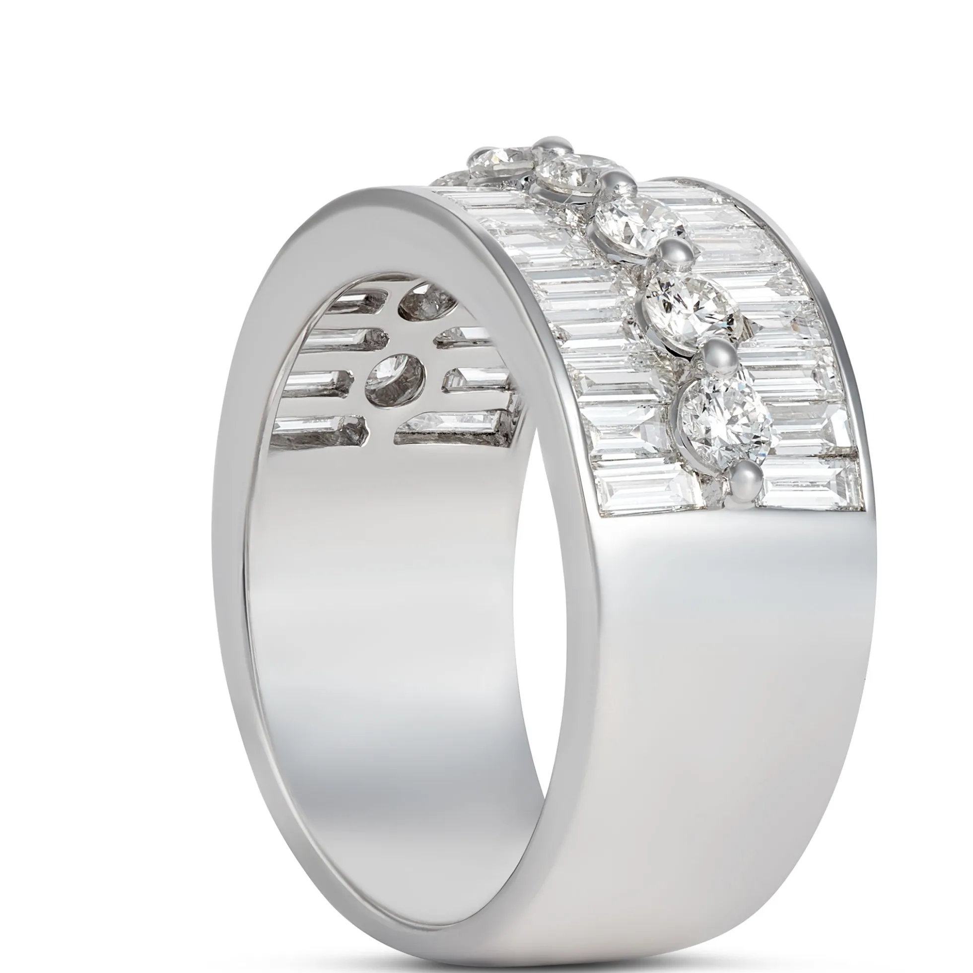 Baguette and Round Diamond Ring, 14K White Gold