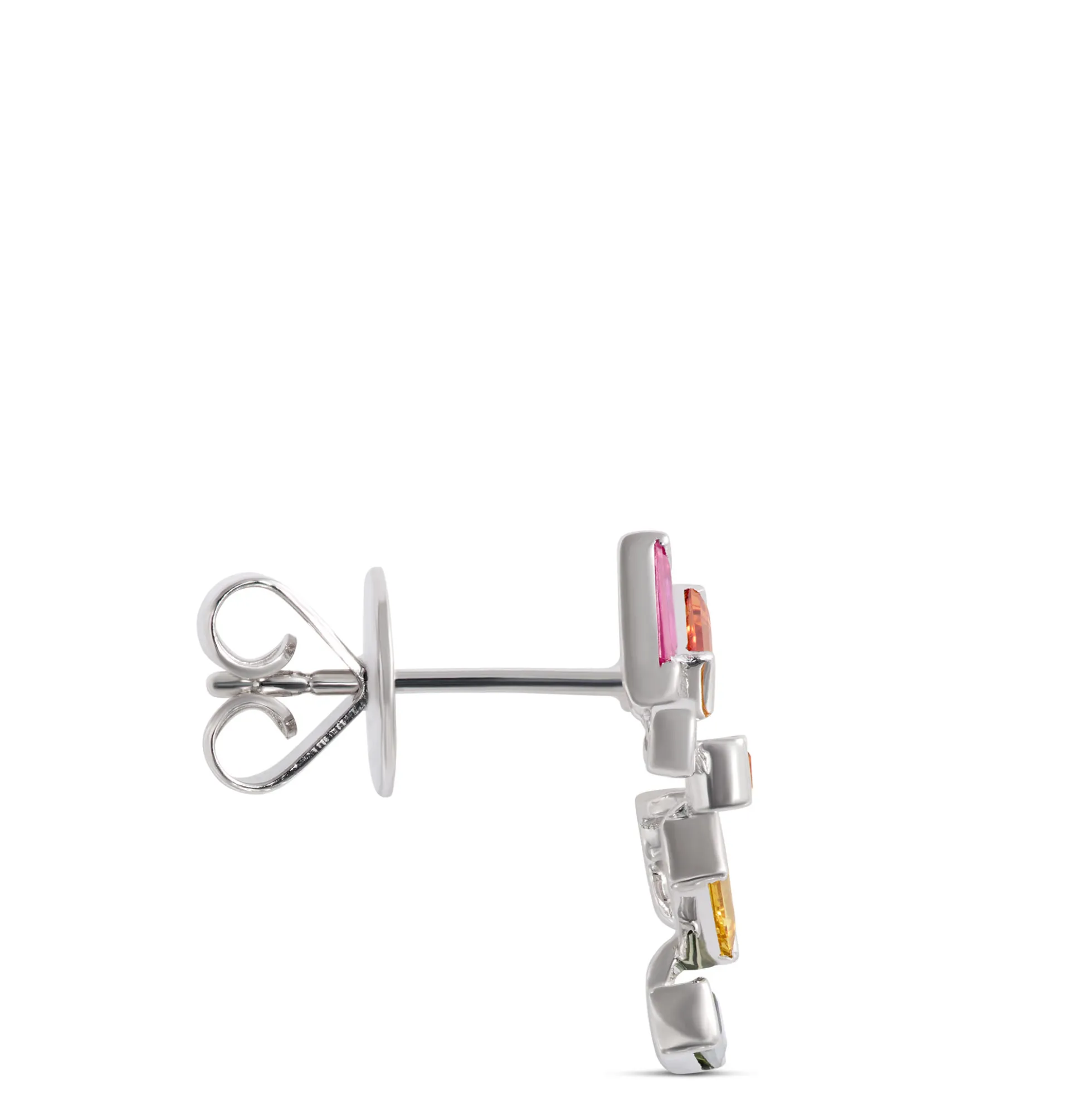 Baguette Rainbow Sapphire Earrings, 14k White Gold