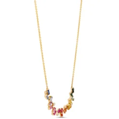 Baguette Rainbow Sapphire Necklace, 14K Yellow Gold
