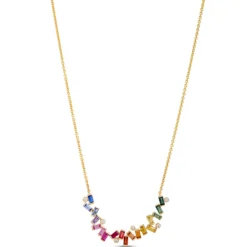 Baguette Rainbow Sapphire Necklace, 14K Yellow Gold