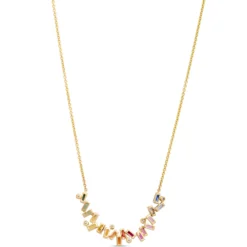 Baguette Rainbow Sapphire Necklace, 14K Yellow Gold