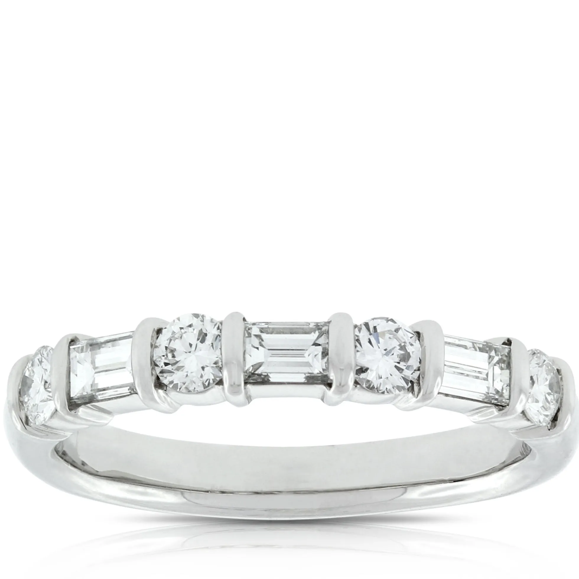 Baguette & Round Diamond Ring in Platinum, 3/4 ctw.