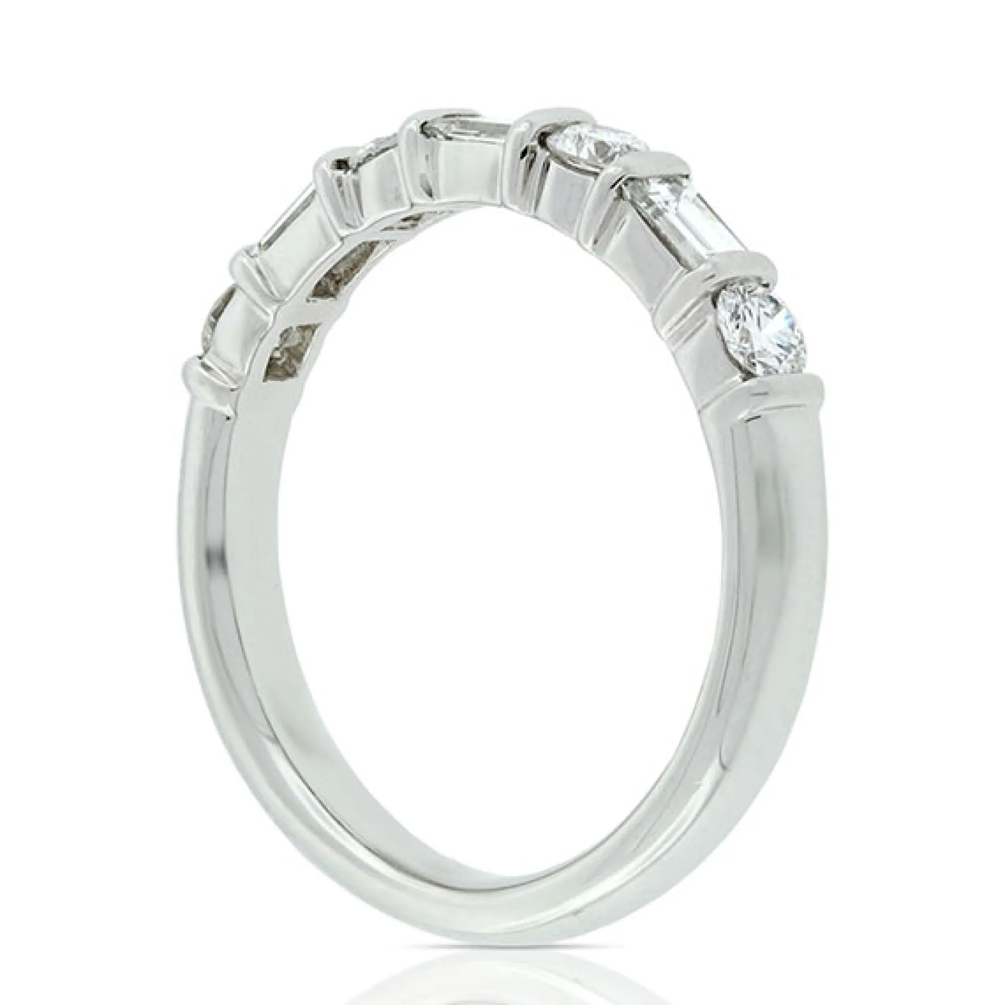 Baguette & Round Diamond Ring in Platinum, 3/4 ctw.