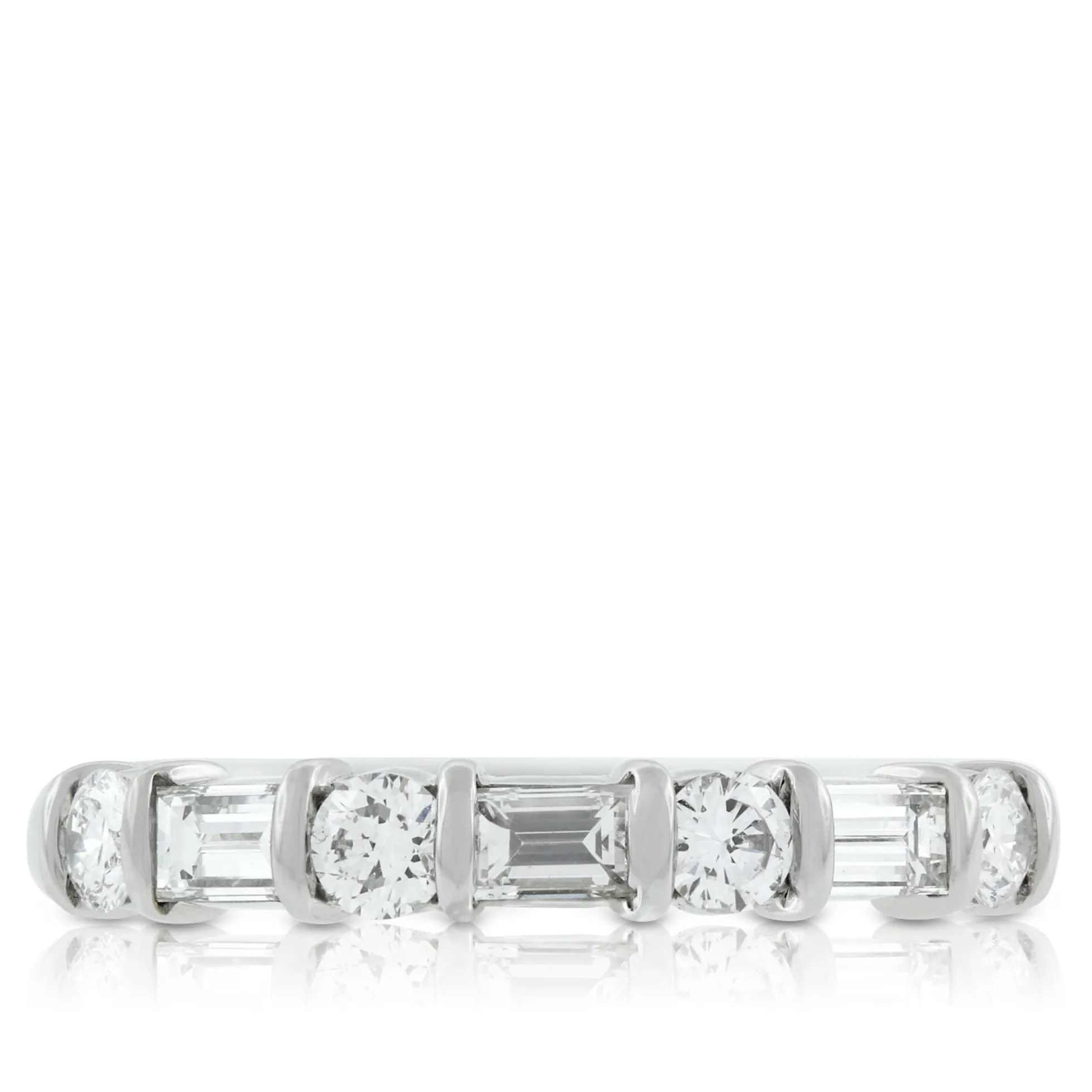 Baguette & Round Diamond Ring in Platinum, 3/4 ctw.