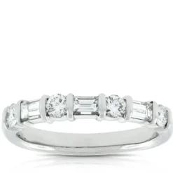 Baguette & Round Diamond Ring in Platinum, 3/4 ctw.