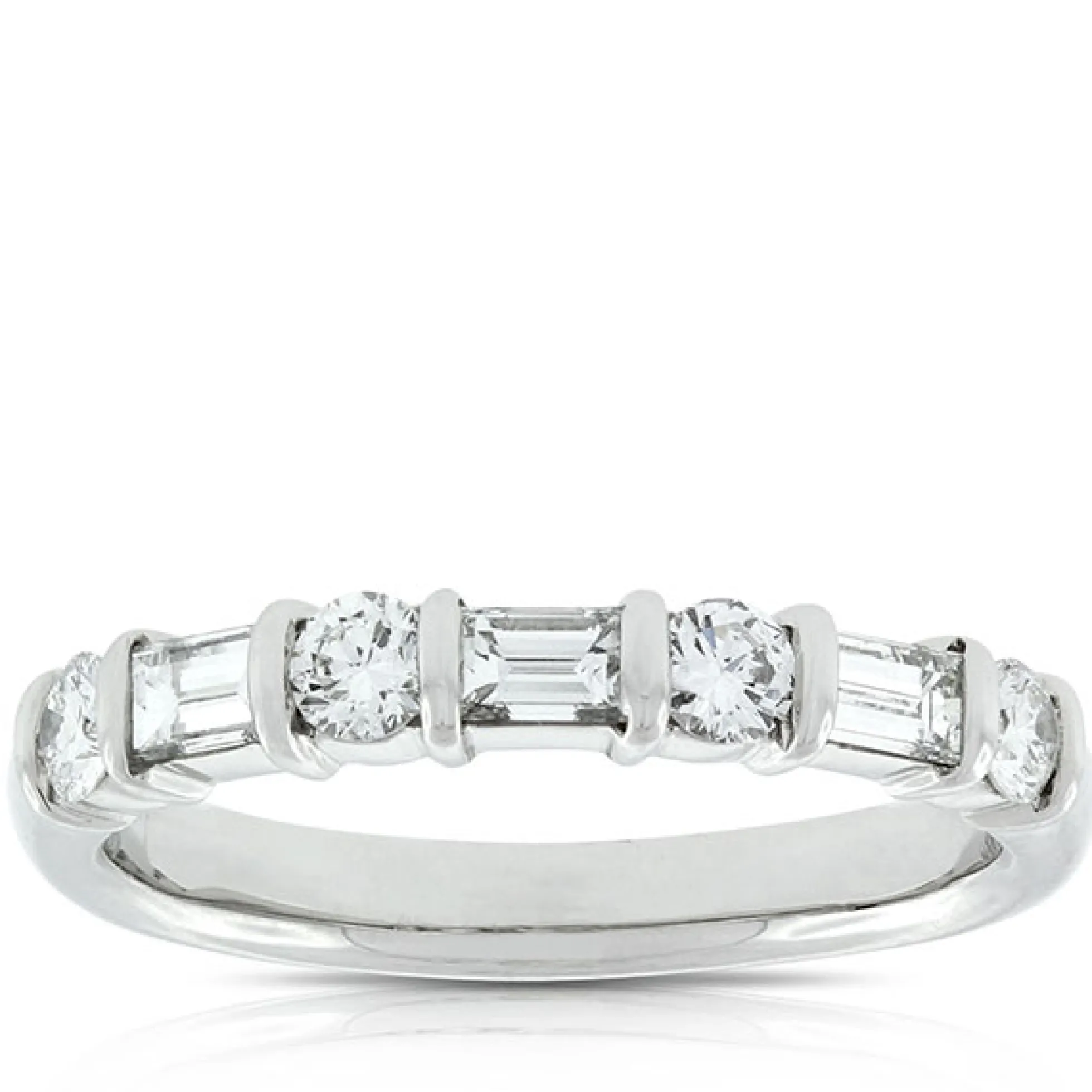 Baguette & Round Diamond Ring in Platinum, 3/4 ctw.