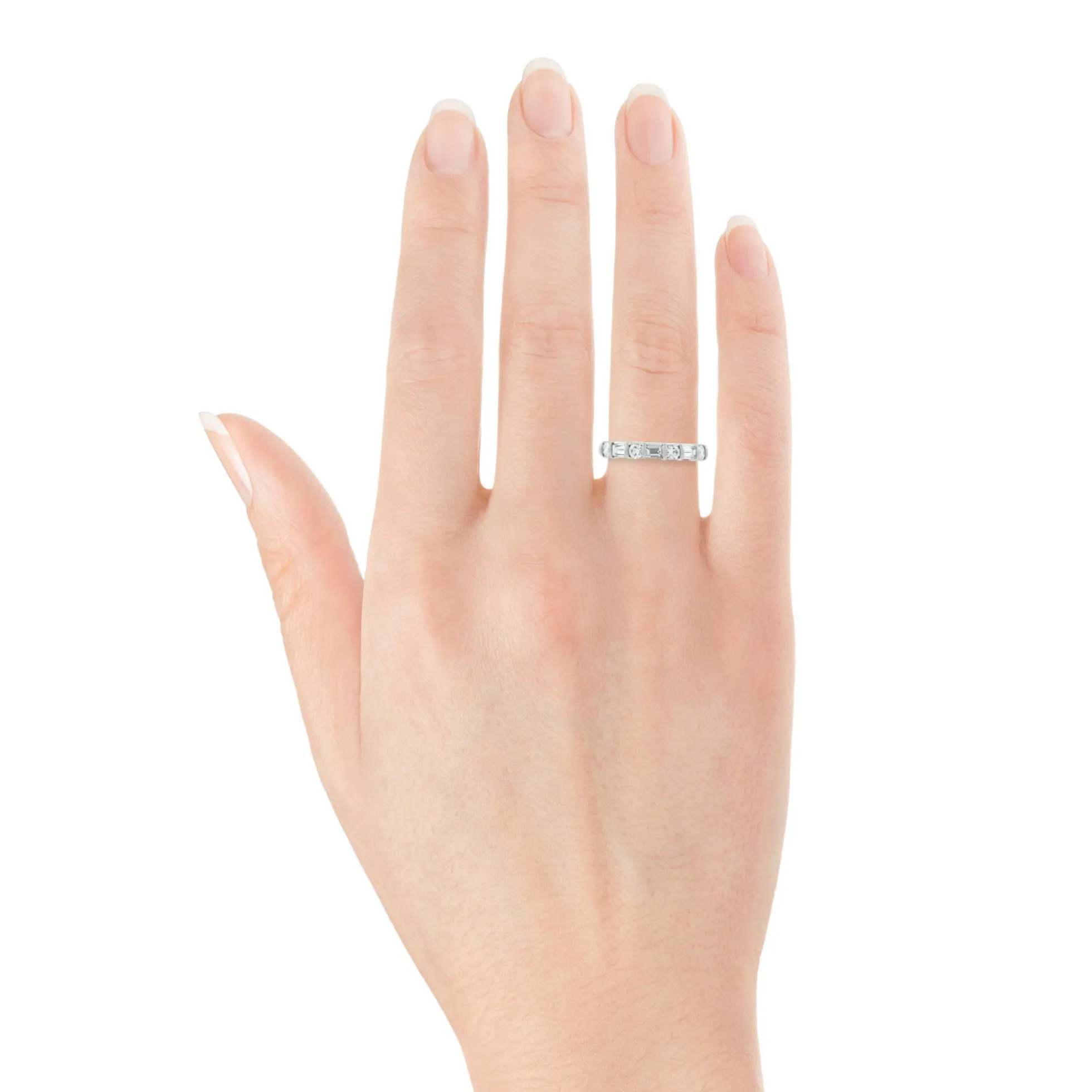 Baguette & Round Diamond Ring in Platinum, 3/4 ctw.