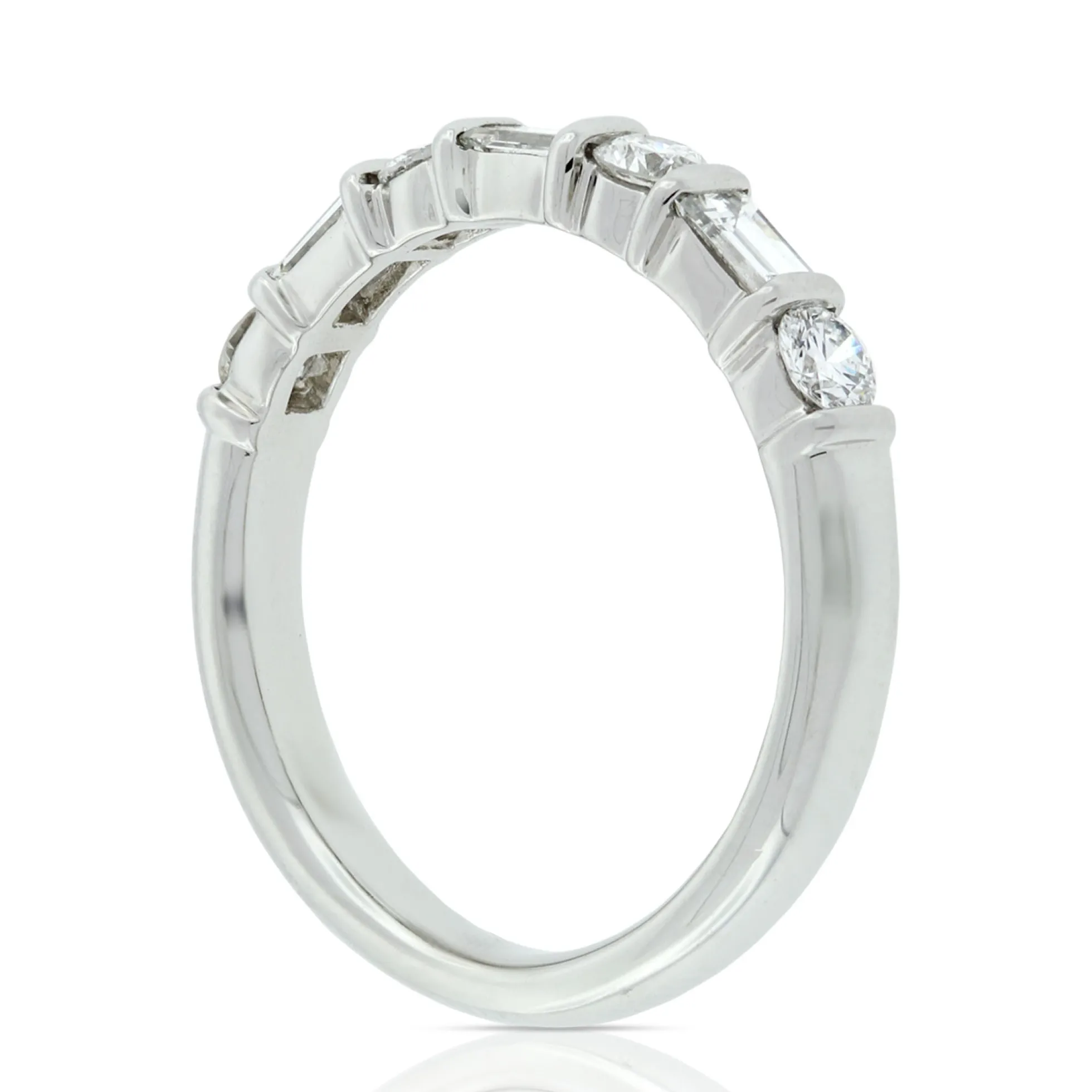 Baguette & Round Diamond Ring in Platinum, 3/4 ctw.
