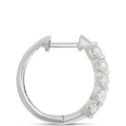 Bar Set Diamond Hoops, 14K White Gold