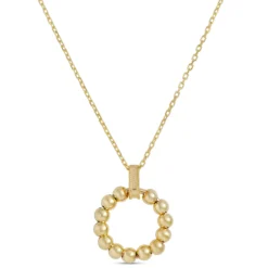 Beaded Circle Pendant Necklace, 14K Yellow Gold