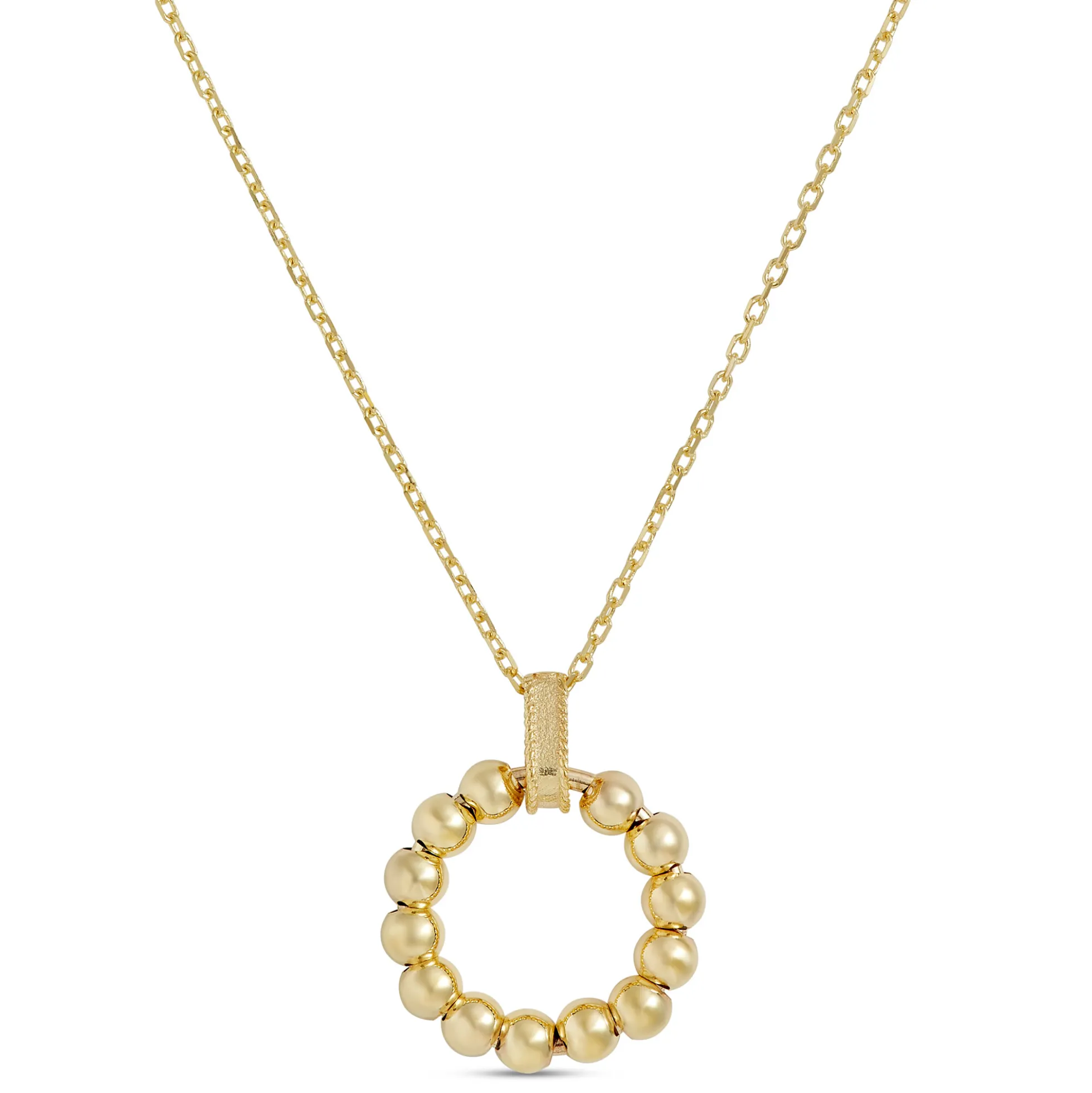 Beaded Circle Pendant Necklace, 14K Yellow Gold