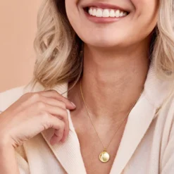 Beaded Disk Pendant Necklace with Ikuma Diamond, 14K Yellow Gold