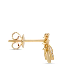 Bee Shaped Diamond Cluster Earrings, 14K Yellow Gold