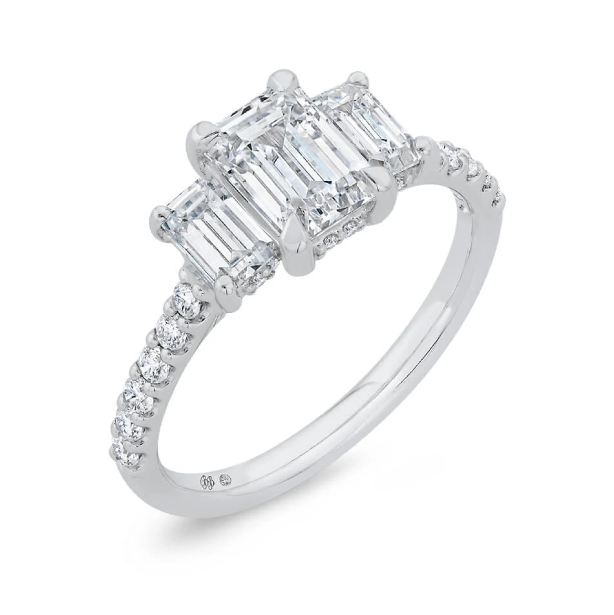 Bella Ponte 3-Stone Emerald Cut Diamond Engagement Ring 14K