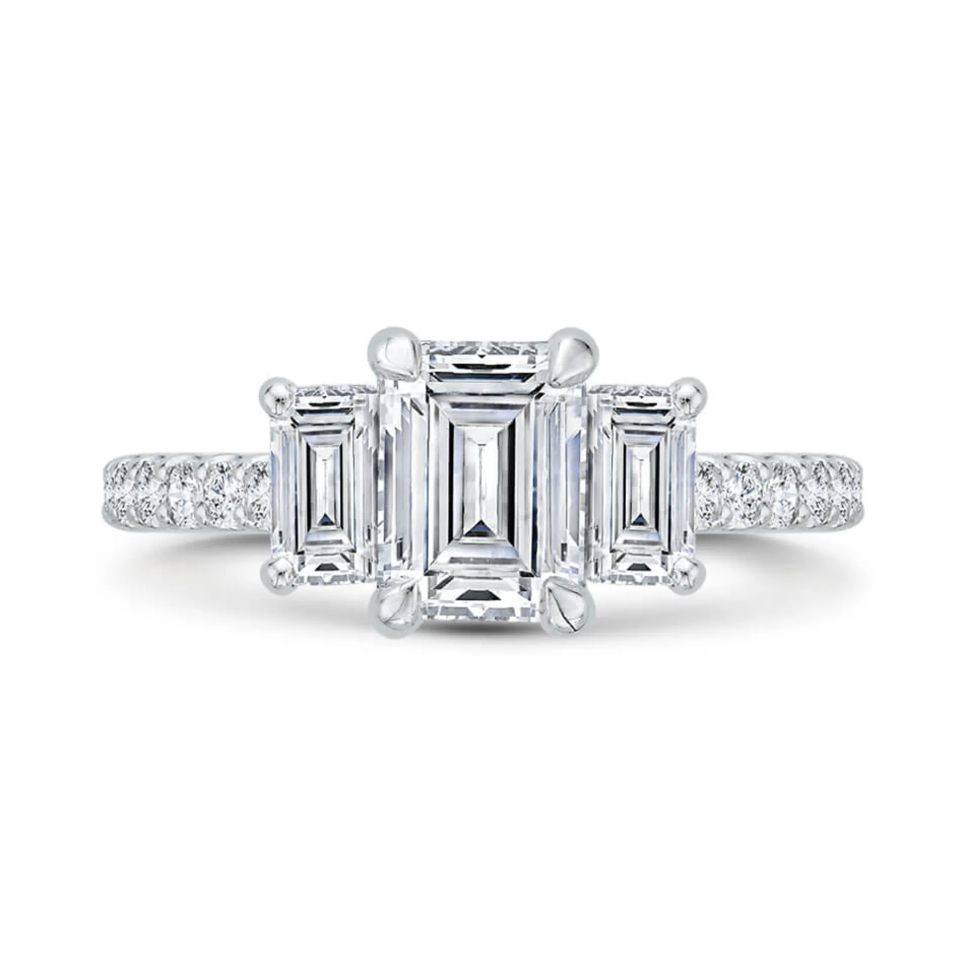 Bella Ponte 3-Stone Emerald Cut Diamond Engagement Ring 14K