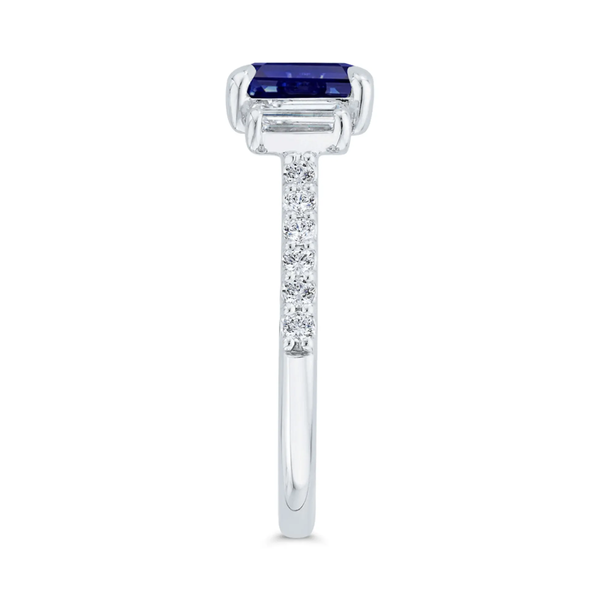 Bella Ponte 3-Stone Emerald Cut Sapphire and Diamond Engagement Ring, 14K White Gold