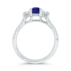 Bella Ponte 3-Stone Emerald Cut Sapphire and Diamond Engagement Ring, 14K White Gold