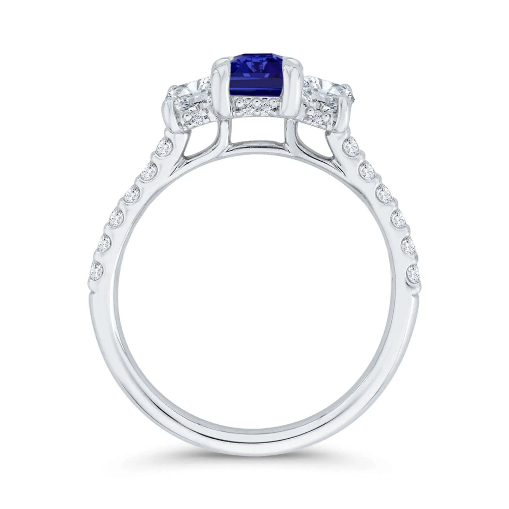 Bella Ponte 3-Stone Emerald Cut Sapphire and Diamond Engagement Ring, 14K White Gold