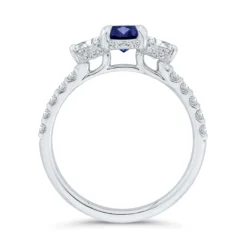 Bella Ponte 3-Stone Oval Cut Sapphire and Diamond Engagement Ring, 14K White Gold