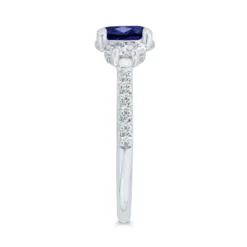 Bella Ponte 3-Stone Oval Cut Sapphire and Diamond Engagement Ring, 14K White Gold