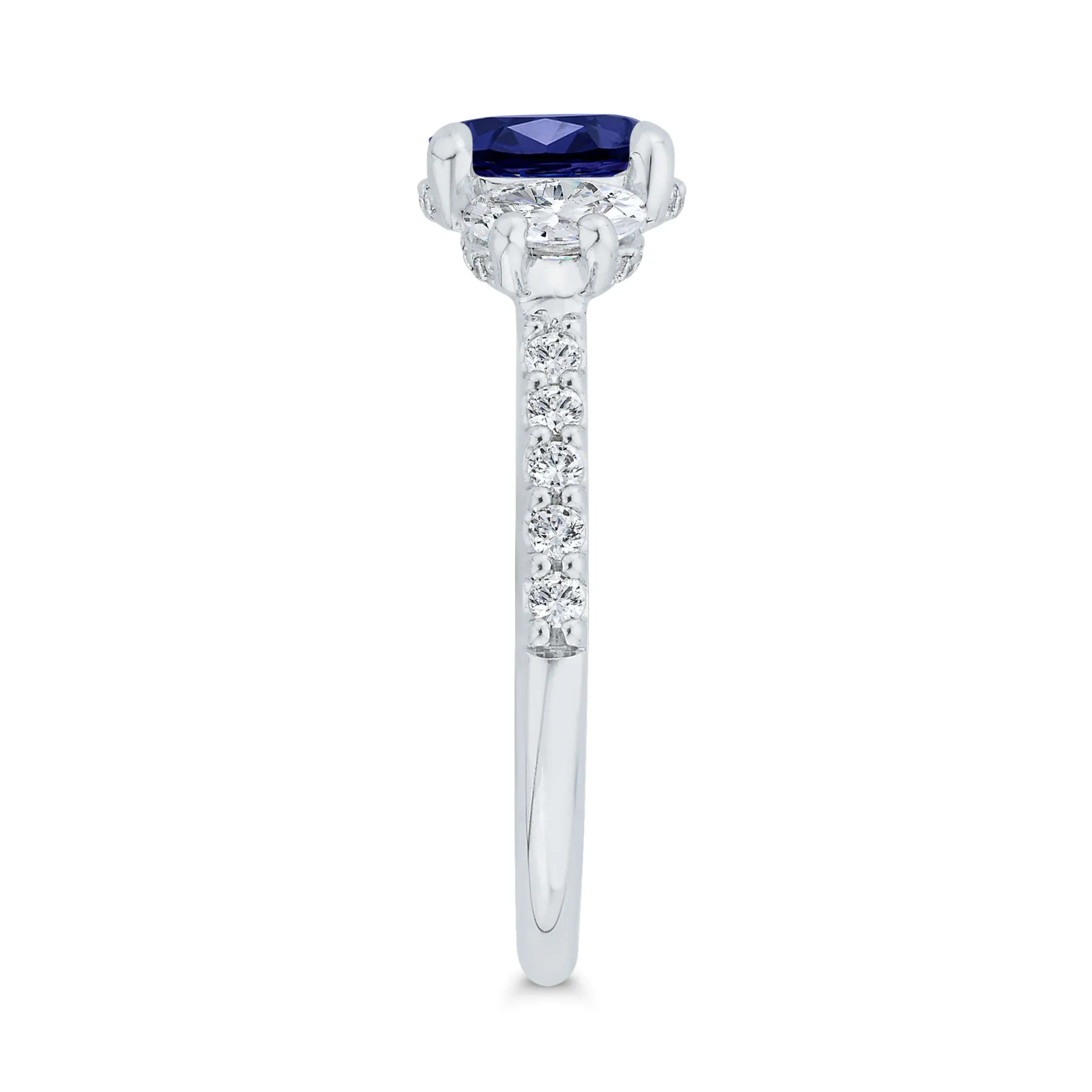 Bella Ponte 3-Stone Oval Cut Sapphire and Diamond Engagement Ring, 14K White Gold