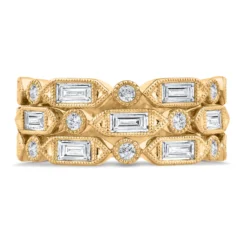 Bella Ponte Three-Row Milgrain Diamond Ring, 1 Carat Total Weight, 14K Yellow Gold Size 7