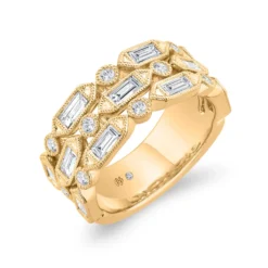 Bella Ponte Three-Row Milgrain Diamond Ring, 1 Carat Total Weight, 14K Yellow Gold Size 7