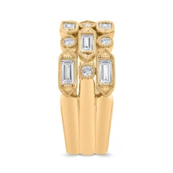 Bella Ponte Three-Row Milgrain Diamond Ring, 1 Carat Total Weight, 14K Yellow Gold Size 7