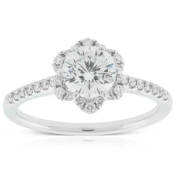Ben Bridge Signature Diamond Floral Halo Ring 18K, 1 ct. Center