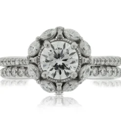 Ben Bridge Signature Diamond Marquise Halo Bridal Set 18K