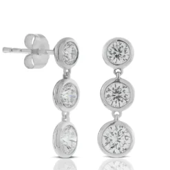 Ben Bridge Signature Triple Bezel Set Diamond Dangle Earrings 18K