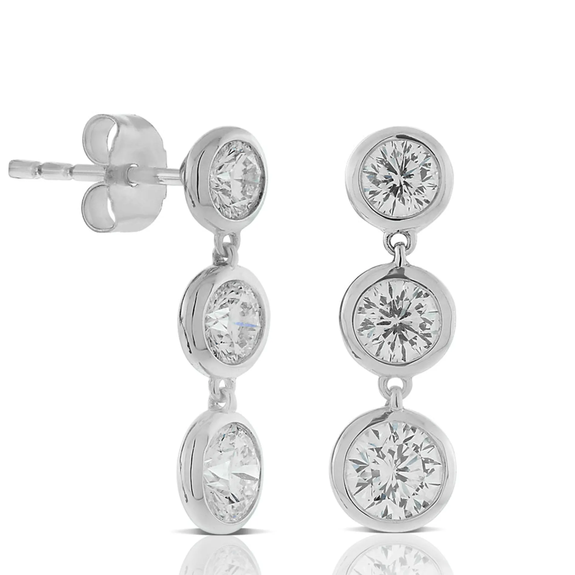 Ben Bridge Signature Triple Bezel Set Diamond Dangle Earrings 18K